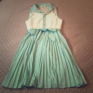 Mint and white pleated dress