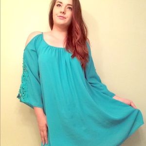 Cute teal off-the-shoulder dress