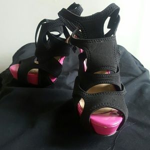 Black and hot pink stiletto heels