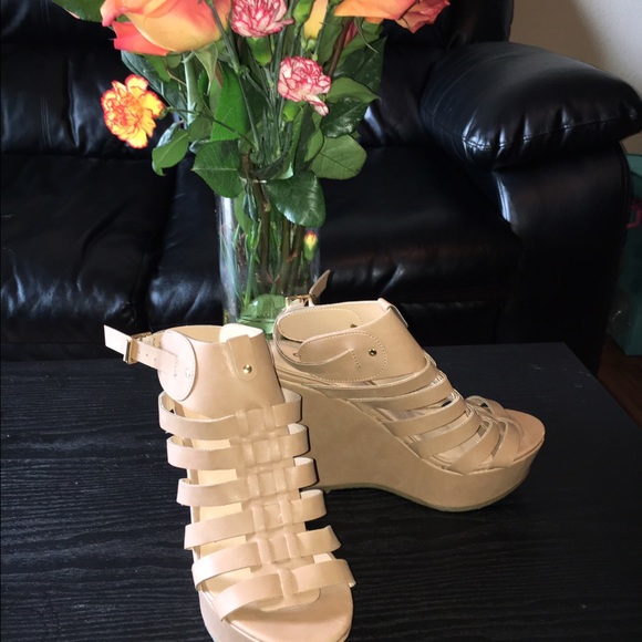 Nude Strappy Wedges