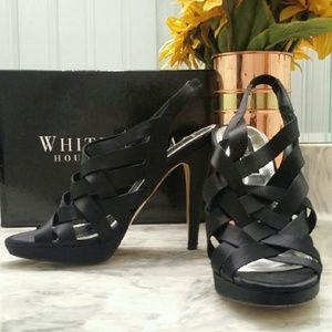 Black satin sandal pumps