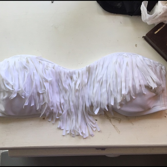 White fringe bikini top