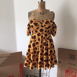 Everland clothing off the shoulder sunflower dress