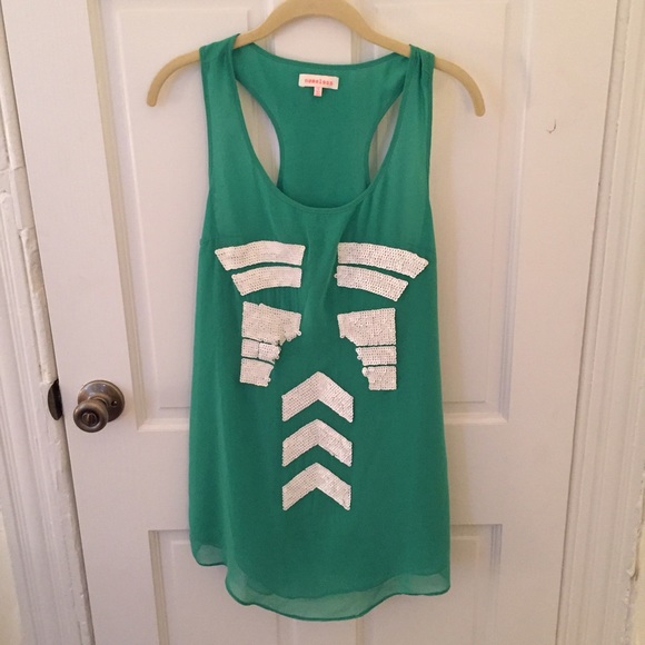 Green Tank Shift Dress with white sequin detail