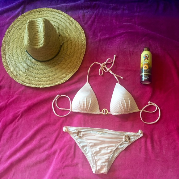 Victoria secret white and pink stripe swimsuit