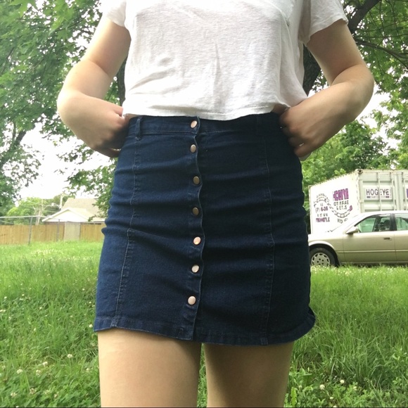 blue jean button up skirt