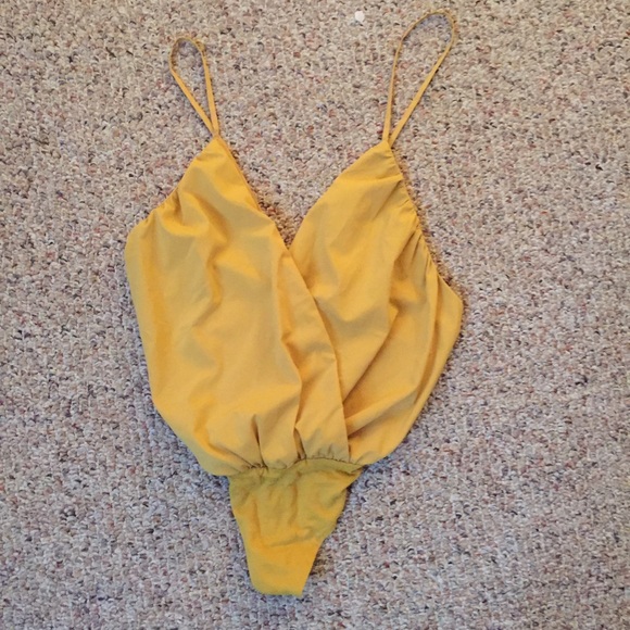 Mustard yellow criss cross X back body suit