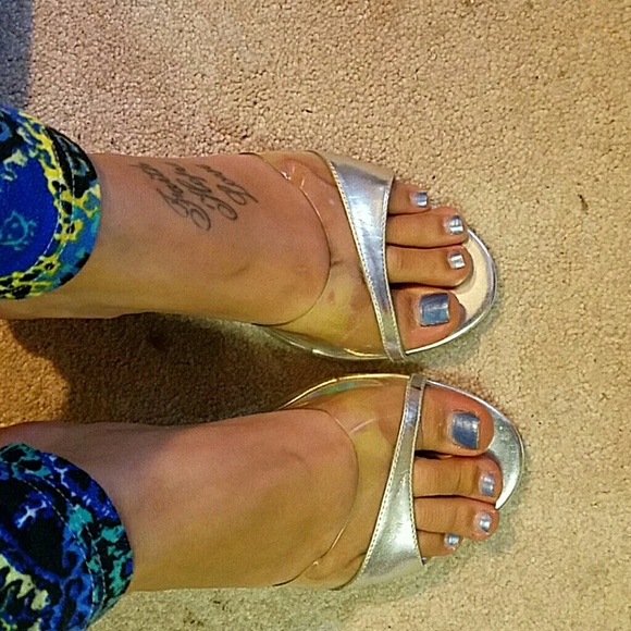 Clear and silver heels