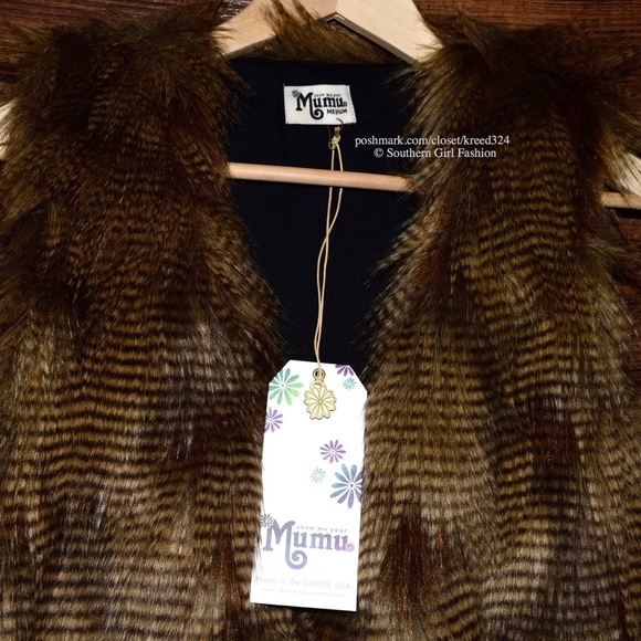 SHOW ME YOUR MUMU Vest Faux Fur Draped Bohemian - Picture 3 of 4