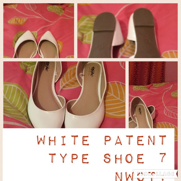 White patent look flats NWOT 7