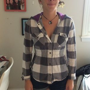 Flannel checkered top with hood