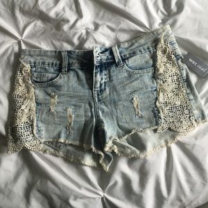 Lace Accented Jean Shorts