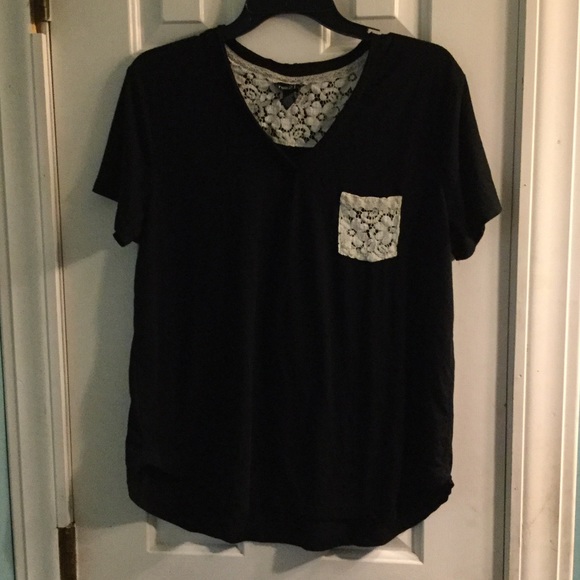 Black Blouse w/ White Lace Pocket