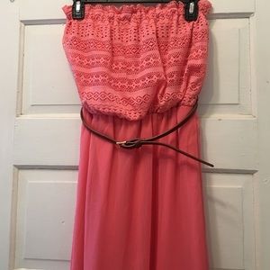 Coral strapless dress new Small sheer slit bottom