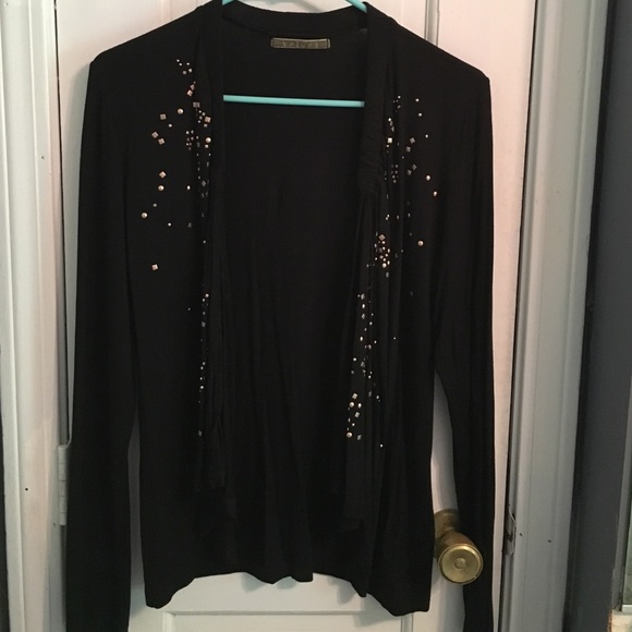 Velvet Black and Gold Studded Long Sleeve Cardigan - Picture 1 of 4