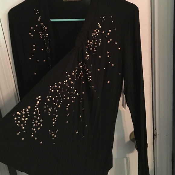 Velvet Black and Gold Studded Long Sleeve Cardigan - Picture 2 of 4