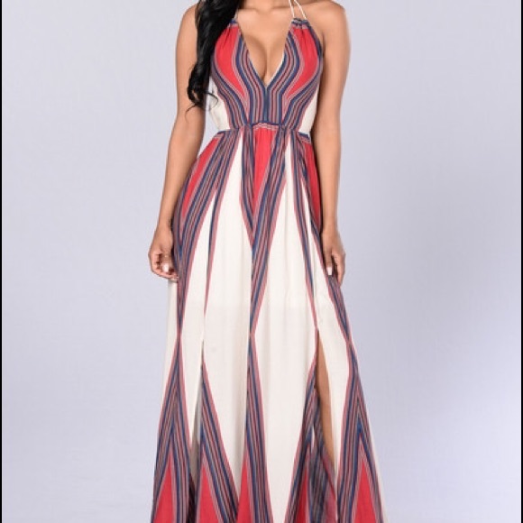 Ivory printed maxi dress, halter rope tie