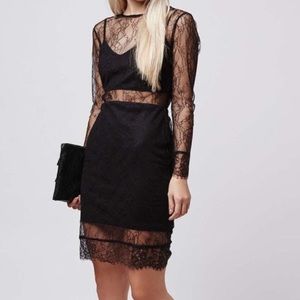 Black lace body con dress