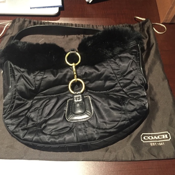 Genuine rabbit fur Coach Hobo Bag