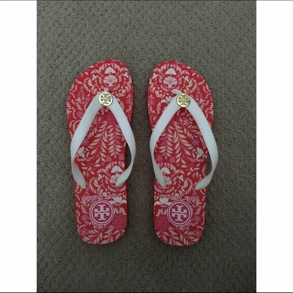 Tory Burch Red and White Flip Flops
