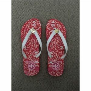 Tory Burch Red and White Flip Flops