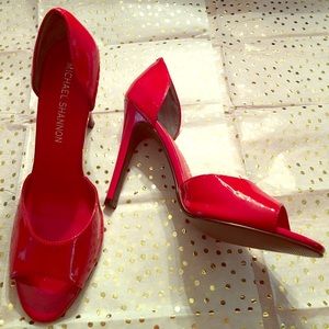 Red Michael Shannon peep toe heels
