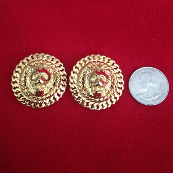 Anne Klein Round Frame Lion Head Clip on Earrings