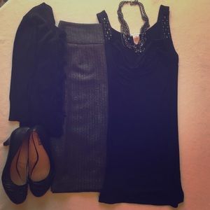 Gray herringbone pencil skirt