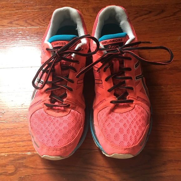 Hot pink and teal running shoes!