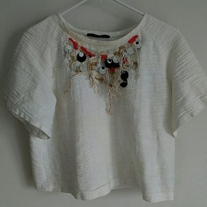 Tibi RTW thread fringe necklace top