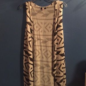 black and white sleeveless duster cardigan