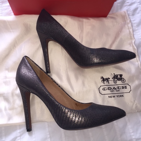 Coach gold embossed snake print heels