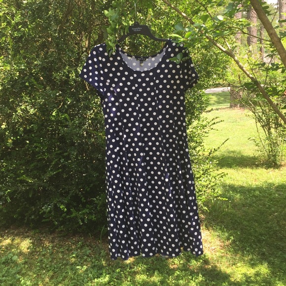 Navy White Polka Dot Twirlable Dress