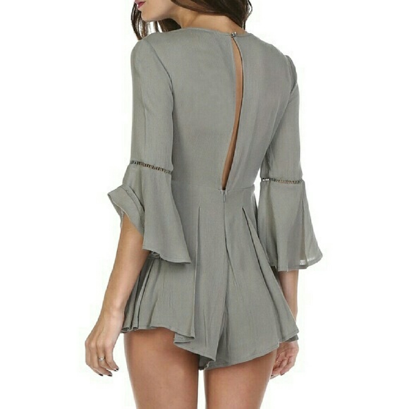 Olive Crochet Trim Romper - Picture 2 of 4