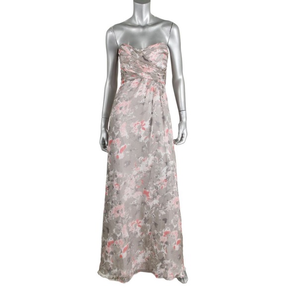 Amsale Strapless Gray Floral Bridesmaid Dress