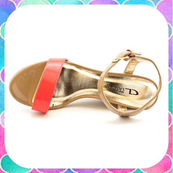 New Coral Colorblock Patent Wedge Sandal Heels 6M - Picture 3 of 4