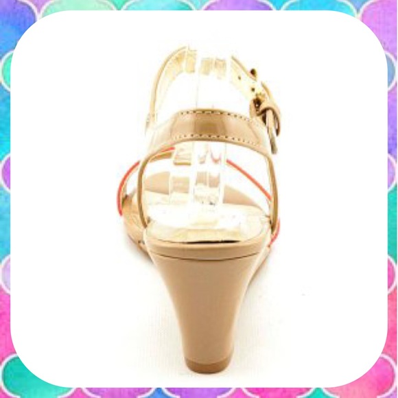 New Coral Colorblock Patent Wedge Sandal Heels 6M - Picture 4 of 4