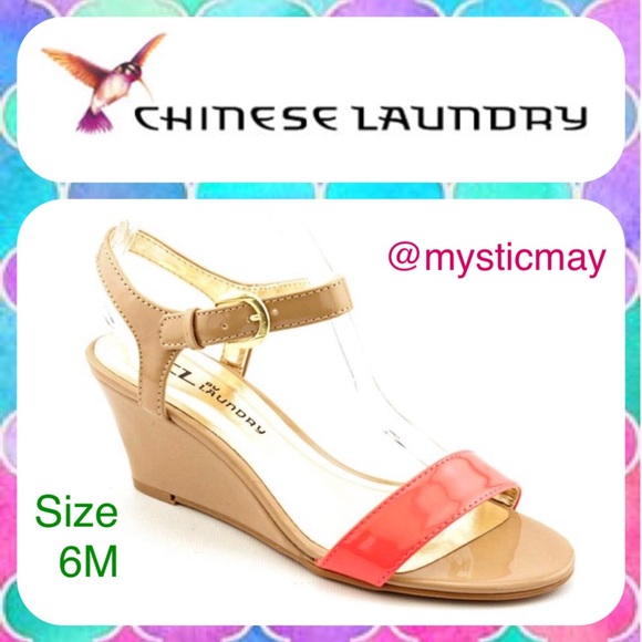 Chinese Laundry Shoes - New Coral Colorblock Patent Wedge Sandal Heels 6M