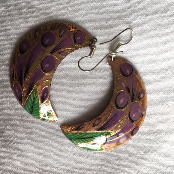 Hand painted brass earrings from Mexico