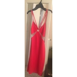 Red Orange Form Fitting Dress with Mesh Details