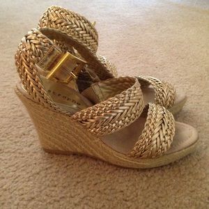 Apostrophe Gold Strap Wedges