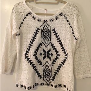 Free People Lace Aztec 3/4 Length Shirt