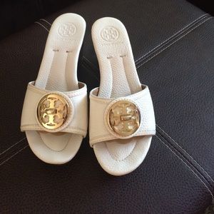 Tory Burch cream color leather wedges
