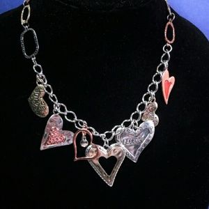 Silver and Copper tone  heart charm necklace