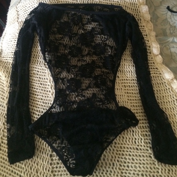 Lace see through leotard/ bodysuit, size small