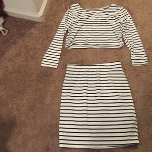 Black and White Striped 2 Piece Skirt Set