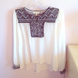 Black and White Tribal Print Sheer Top