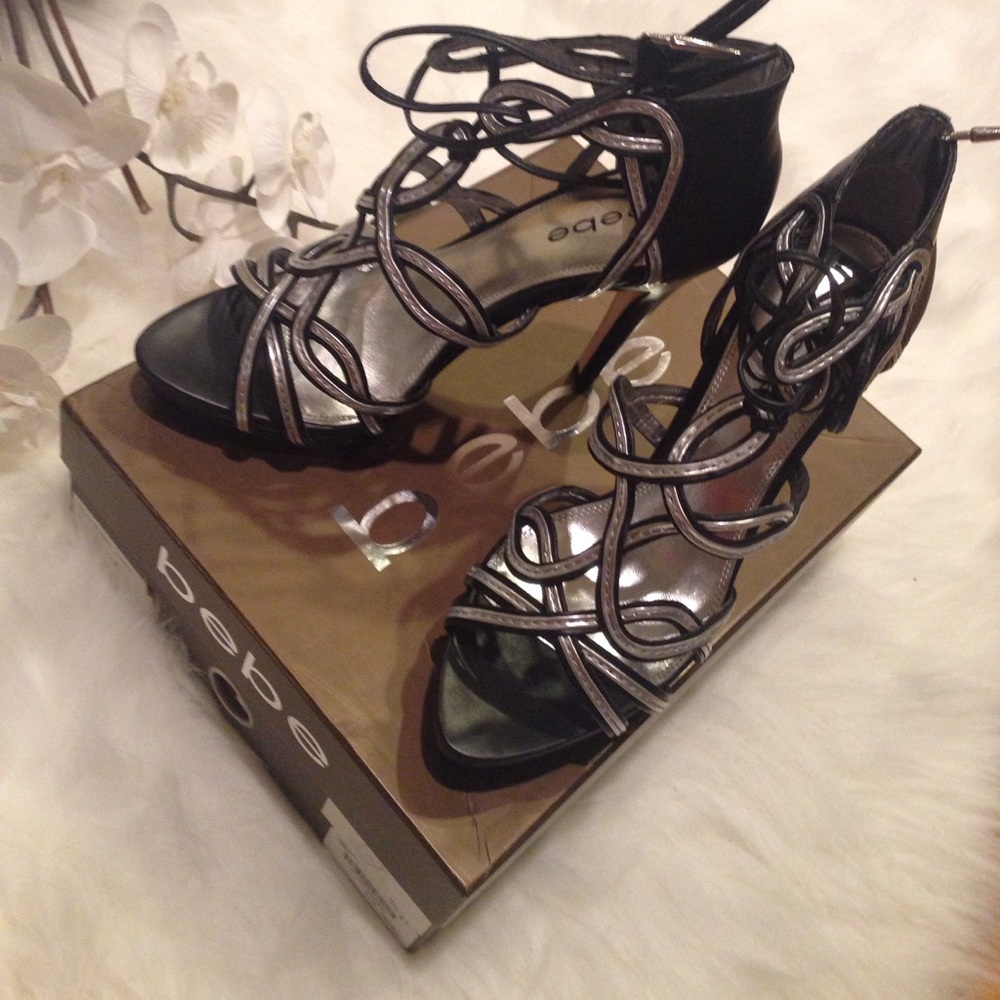 Bebe Abby black silver platform leather
