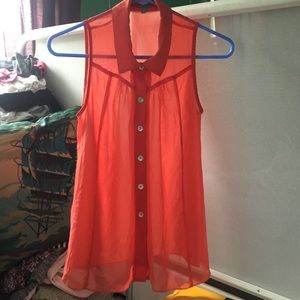 Orange button down tank top