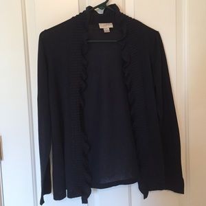 LOFT Navy Cardigan with Ruffles - Size M